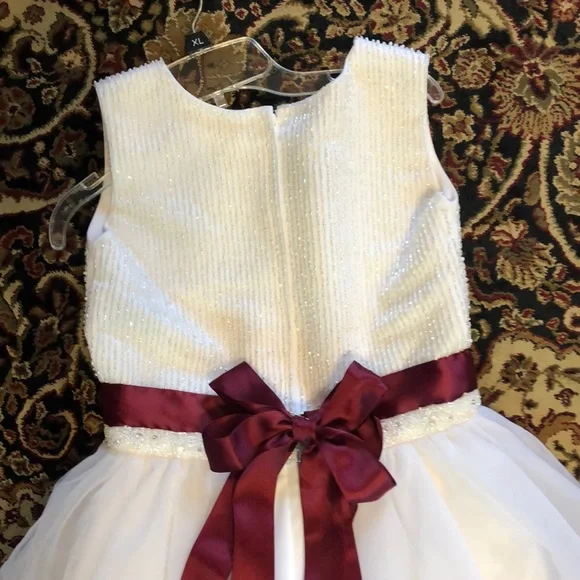 white dress with burgundy sash Burgundy Dress With shiny Lace 1 year / With Train main image 0